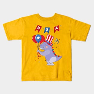 4th of July t rex dinosaur Kids T-Shirt